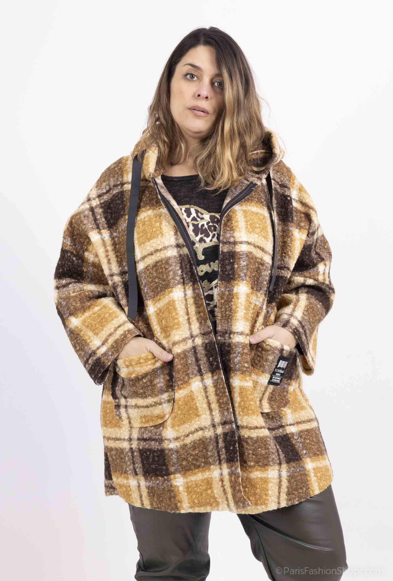 Grossiste Pomme Rouge Paris - Manteau en laine carreaux jaune