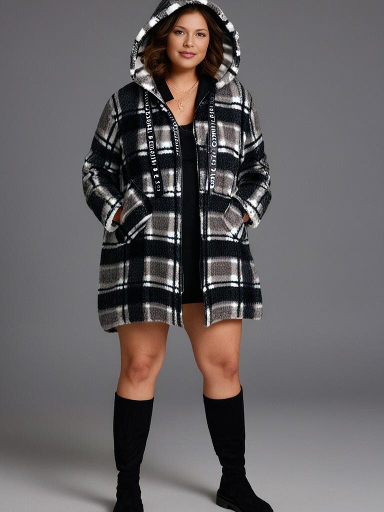 Grossiste Pomme Rouge Paris - Manteau en laine carreaux noir