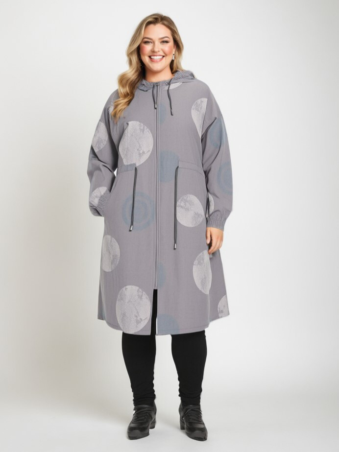 Großhändler Pomme Rouge Paris - Graue übergroße Parka mit Punktmuster (C6508)
