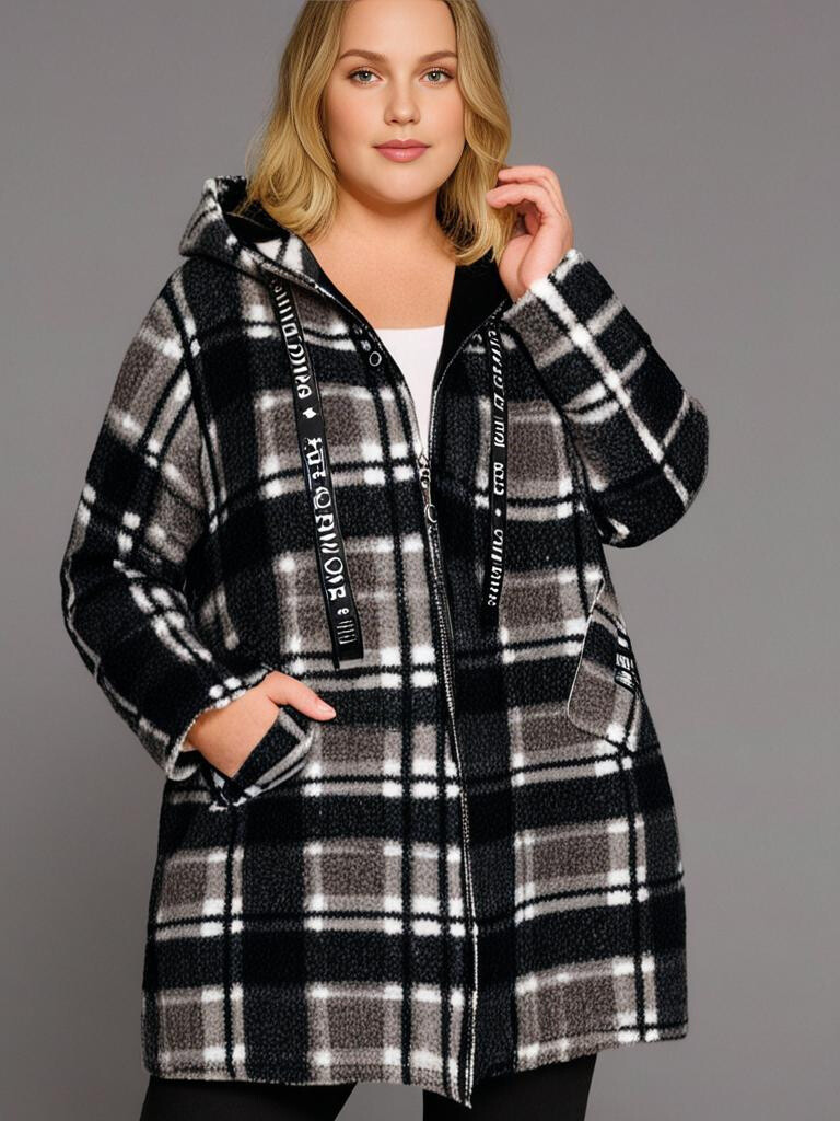 Grossiste Pomme Rouge Paris - Manteau en laine carreaux noir