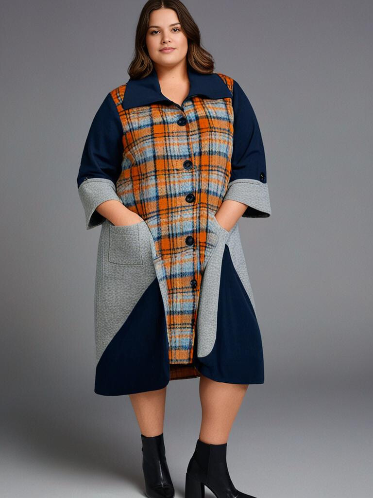 Grossiste Pomme Rouge Paris - Manteau à carreaux en laine bleu (T2463)