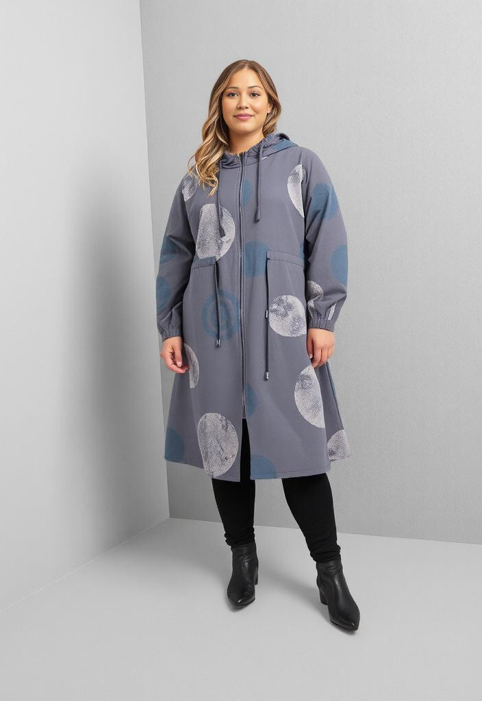 Grossiste Pomme Rouge Paris - Parka gris grande taille imprimé pois (C6508)
