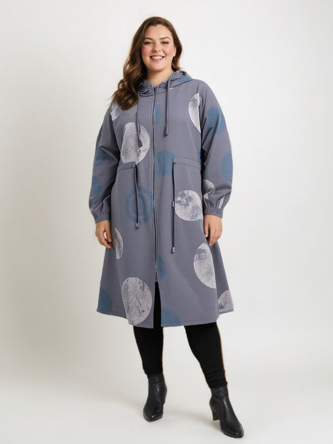 Großhändler Pomme Rouge Paris - Große graue Parka gedruckte Erbse (C6508)