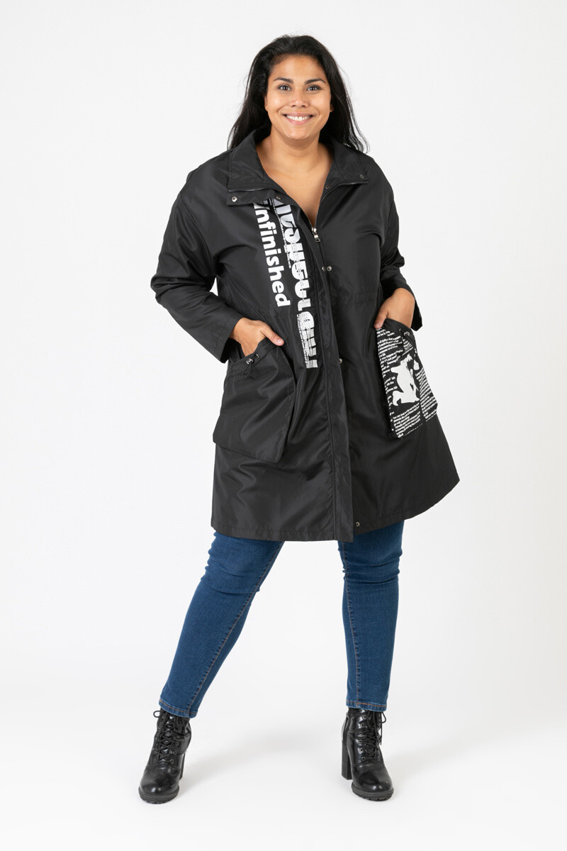Grossiste Pomme Rouge Paris - Parka avec inscriptions noir (C6656)