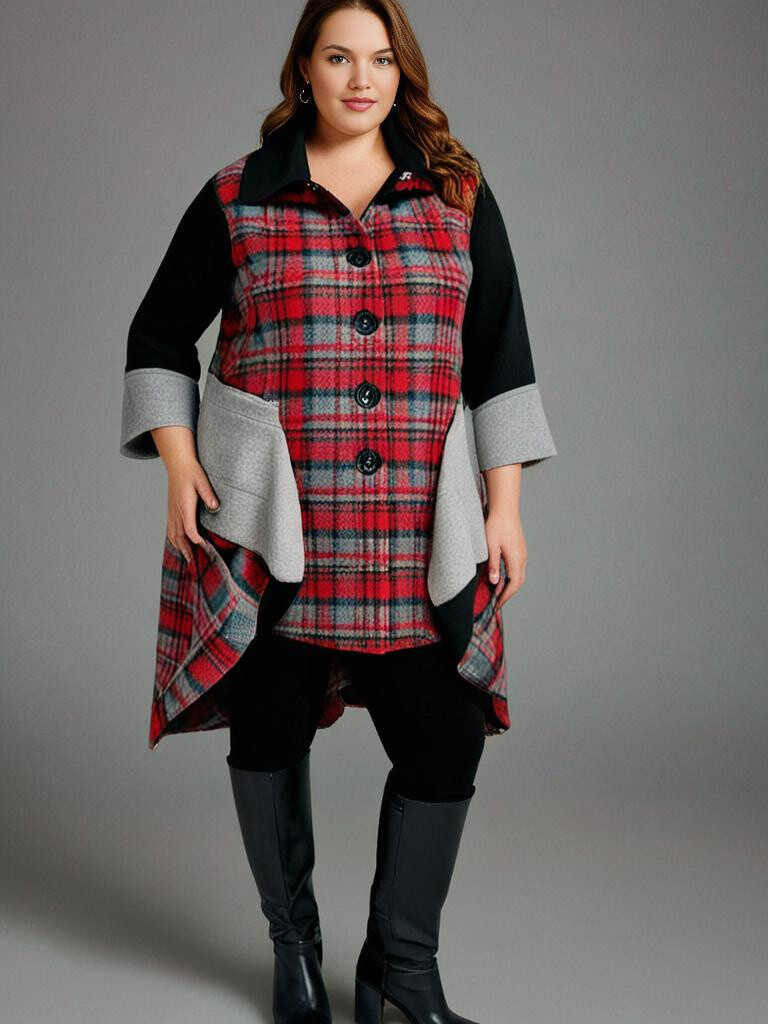 Grossiste Pomme Rouge Paris - Manteau à carreaux en laine noir (T2463)
