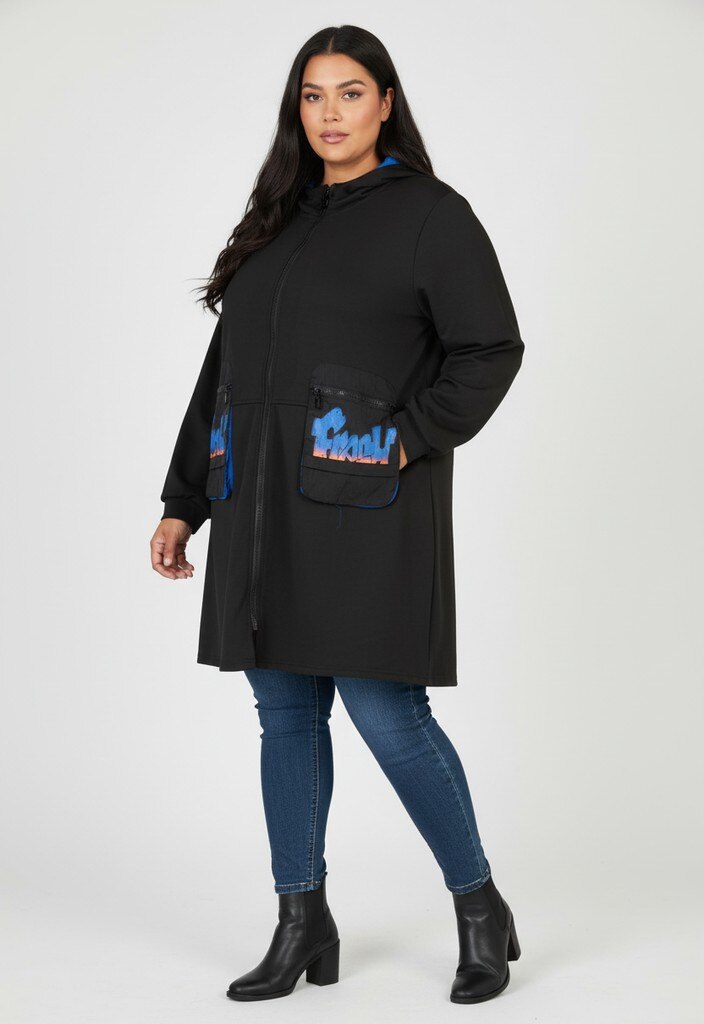 Grossiste Pomme Rouge Paris - Manteau grande taille motif bleu (CA6619)