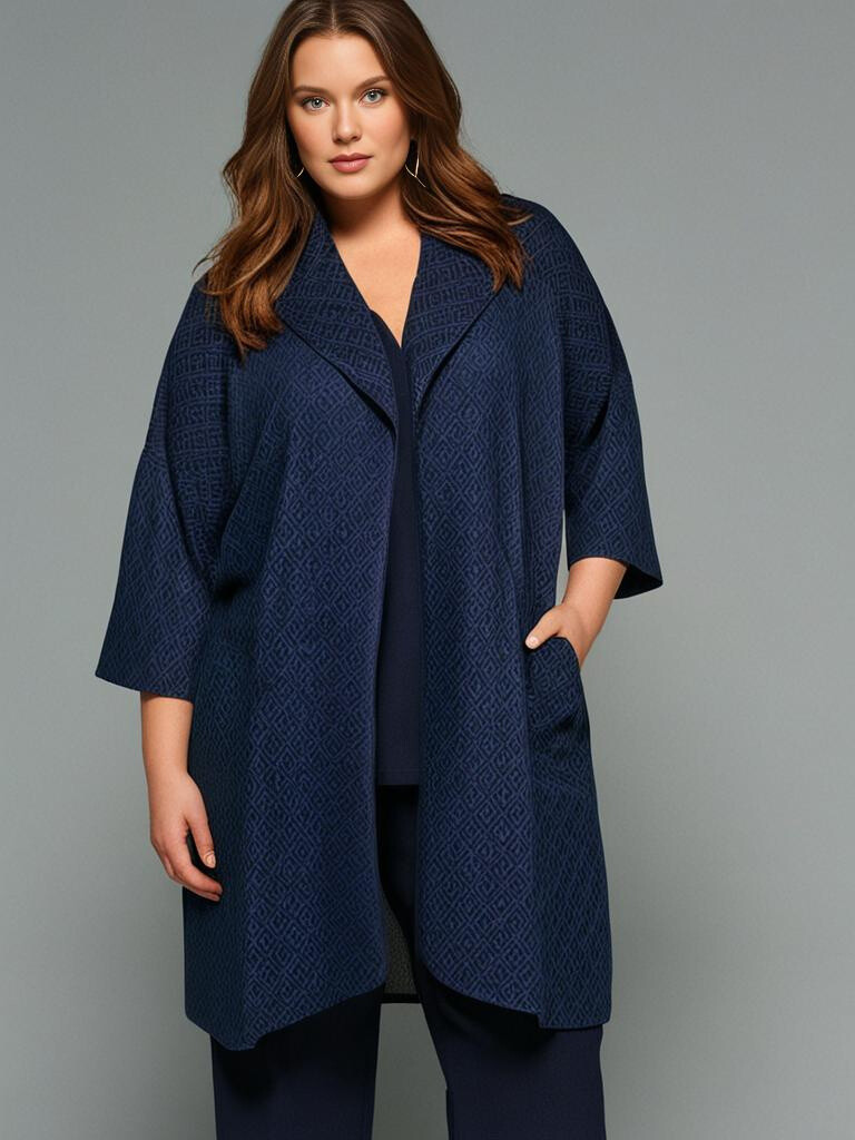 Grossiste Pomme Rouge Paris - Veste texturée bleu marine grande taille (T815)