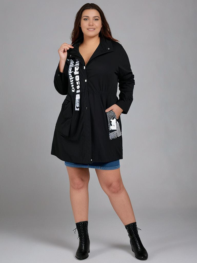 Grossiste Pomme Rouge Paris - Parka avec inscriptions noir (C6656)