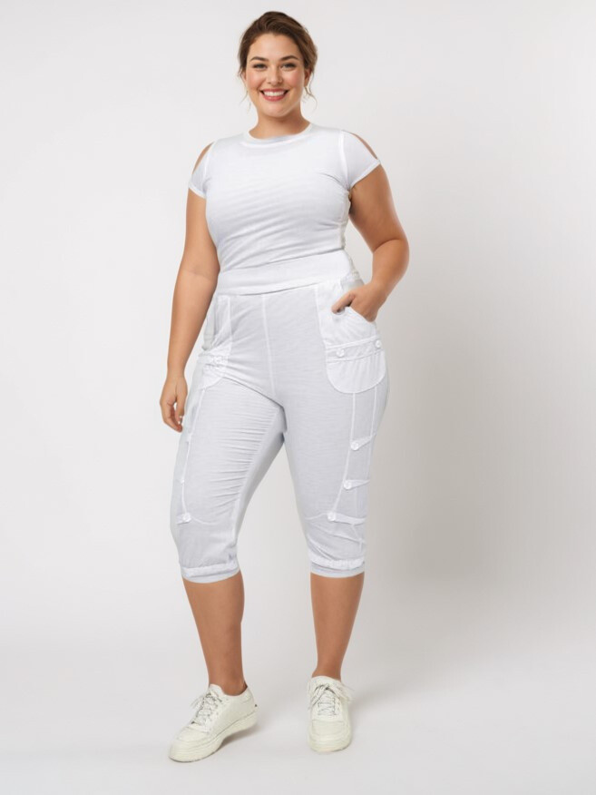 Grossiste Pomme Rouge Paris - Pantacourt avec boutons blanc (B192)
