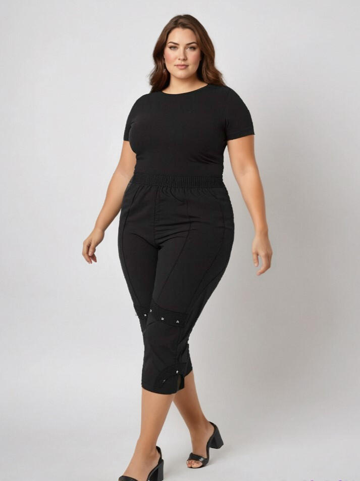 Grossiste Pomme Rouge Paris - Pantacourtgrande taille en néoprene fluide (B160)
