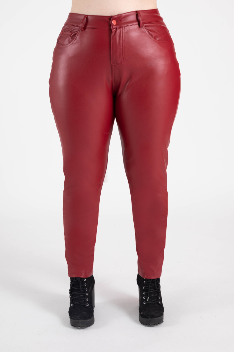 Wholesaler Pomme Rouge Paris - Red faux leather slim pants (B305)