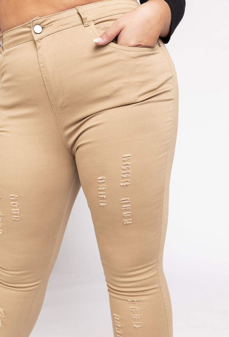 Wholesaler Pomme Rouge Paris - Beige ripped effect pants (B201)