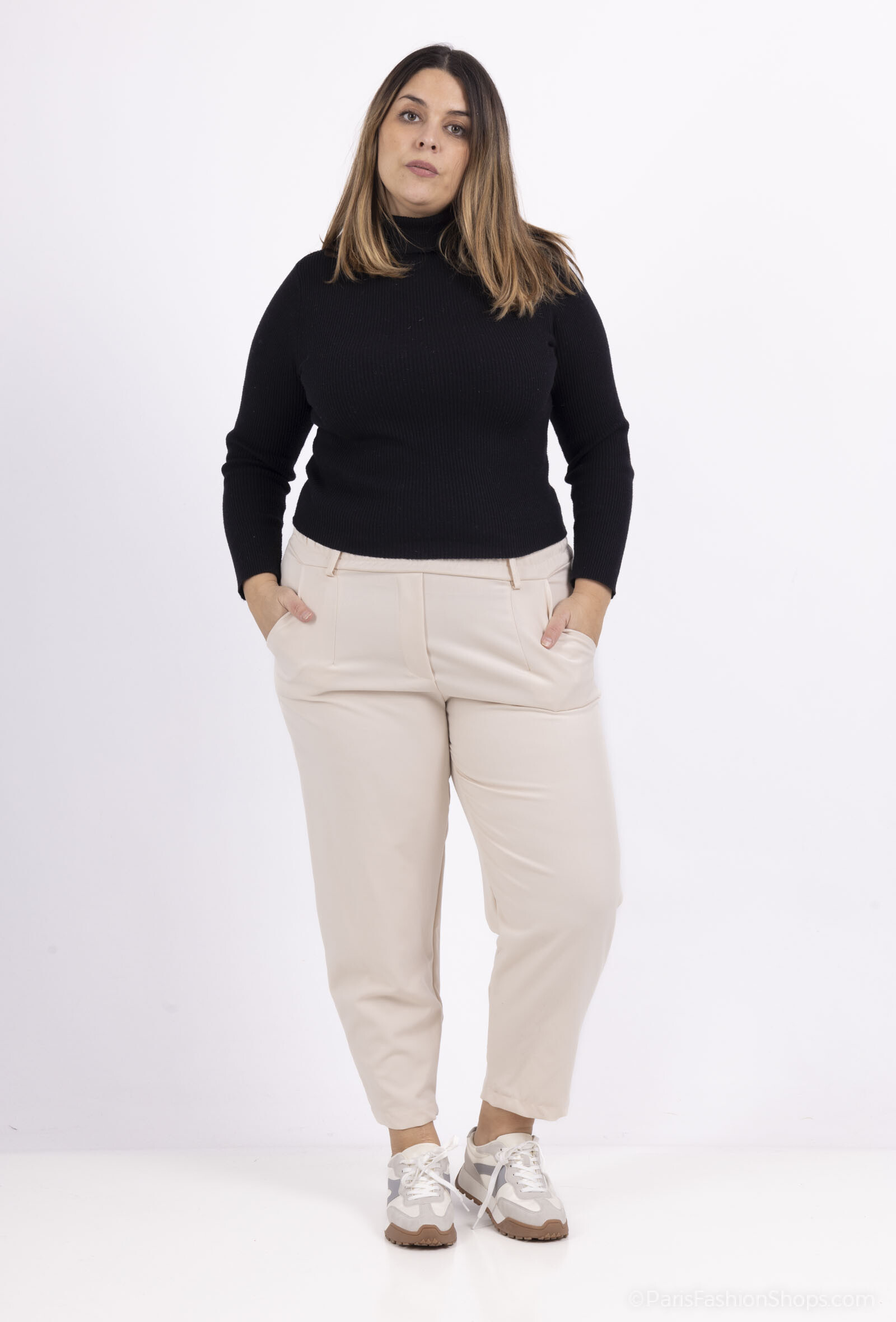 Grossiste Pomme Rouge Paris - Pantalon grande taille beige (T230018)
