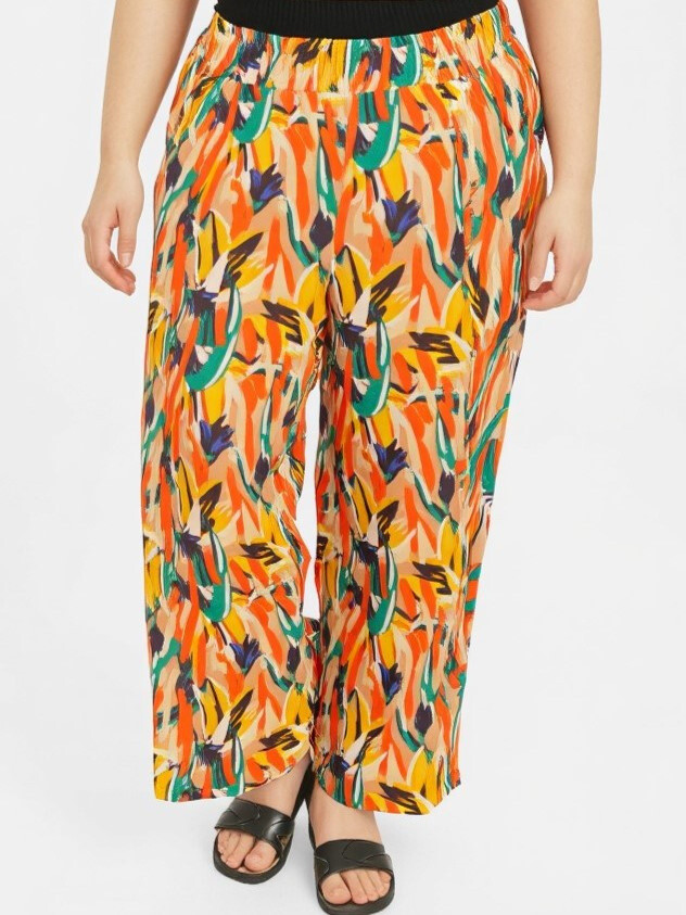 Grossiste Pomme Rouge Paris - Pantalon grande taille imprimé orange (B239)