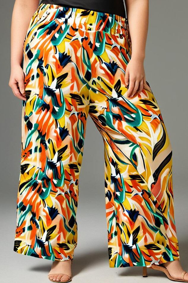 Grossiste Pomme Rouge Paris - Pantalon grande taille imprimé orange (B239)