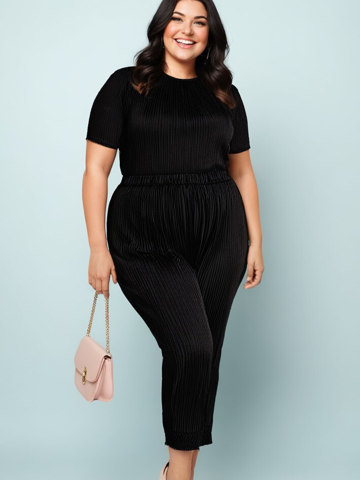 Grossiste Pomme Rouge Paris - Pantalon plissée noir grande taille (B159)
