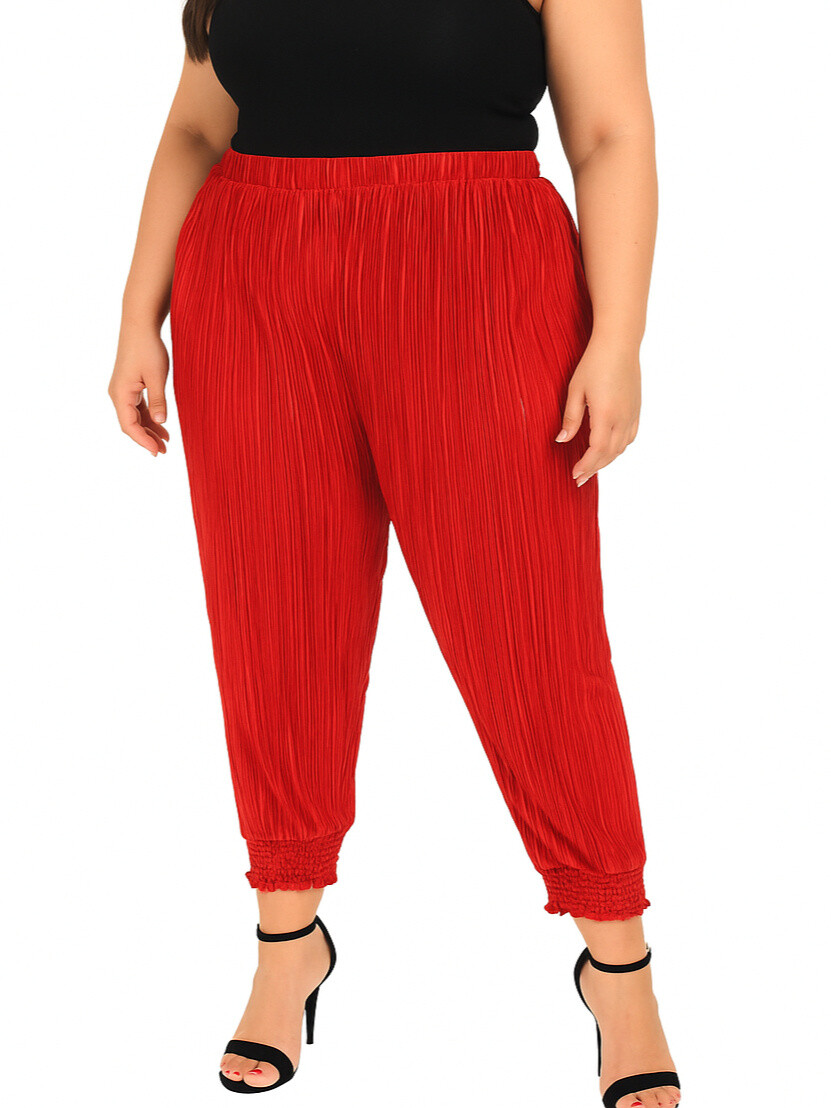 Grossiste Pomme Rouge Paris - Pantalon plissée rouge grande taille (B159)