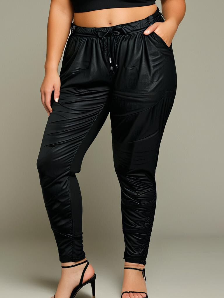 Grossiste Pomme Rouge Paris - Pantalon enduit noir effet plissée (T6747)