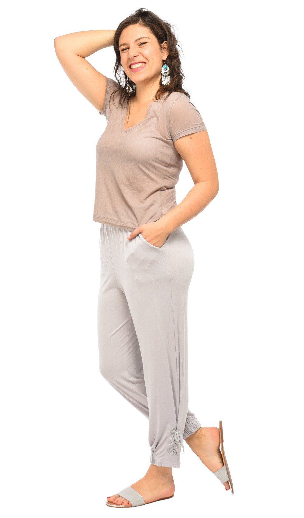 Grossiste Pomme Rouge Paris - Pantalon gris avec laçage (B131)