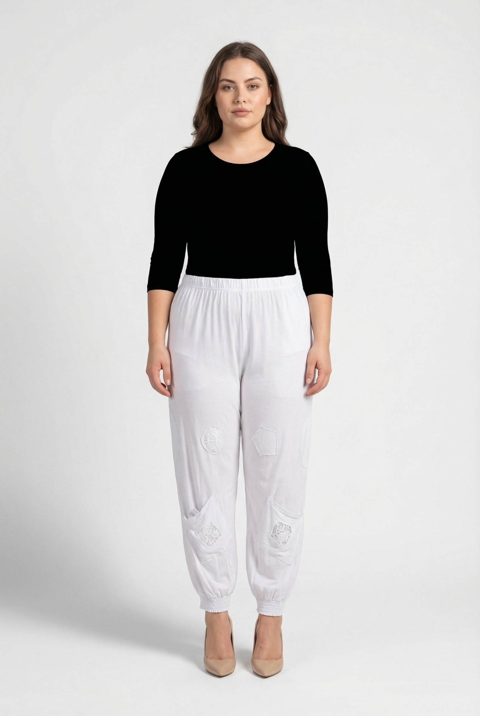Grossiste Pomme Rouge Paris - Pantalon bouffant blanc grande taille (B119)