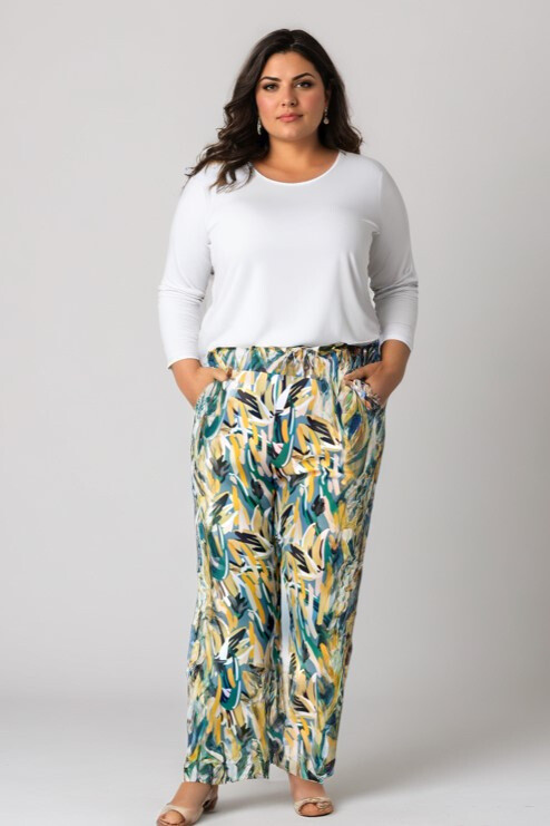 Grossiste Pomme Rouge Paris - Pantalon grande taille imprimé vert (B239)
