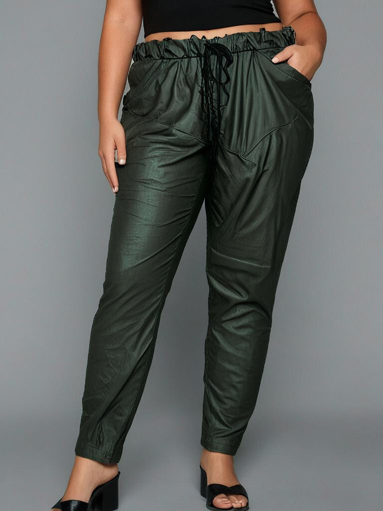Grossiste Pomme Rouge Paris - Pantalon enduit kaki effet plissée (T6747)
