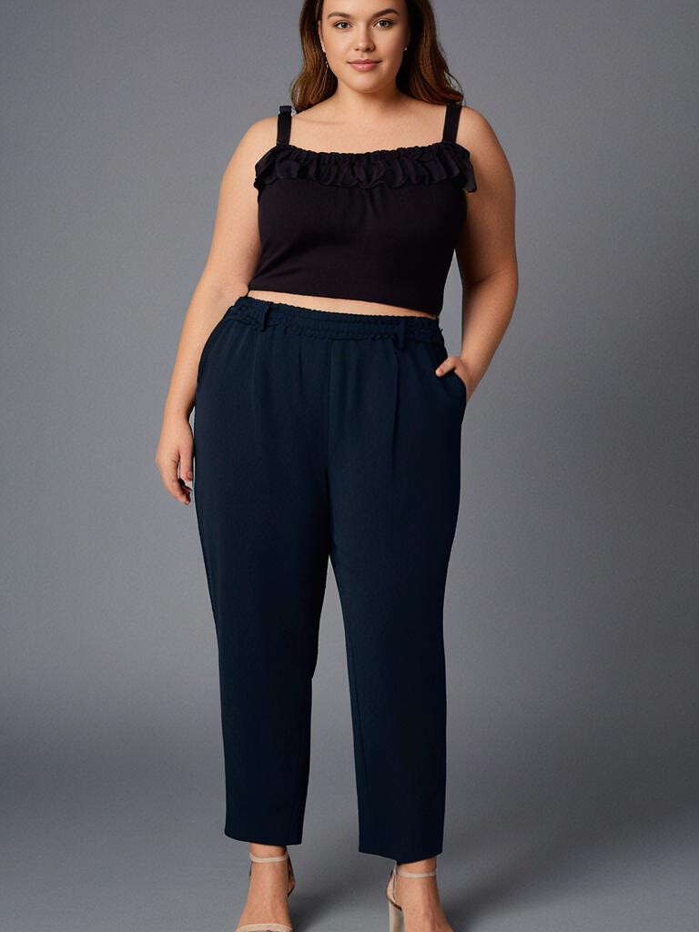 Grossiste Pomme Rouge Paris - Pantalon grande taille bleu (T240591)