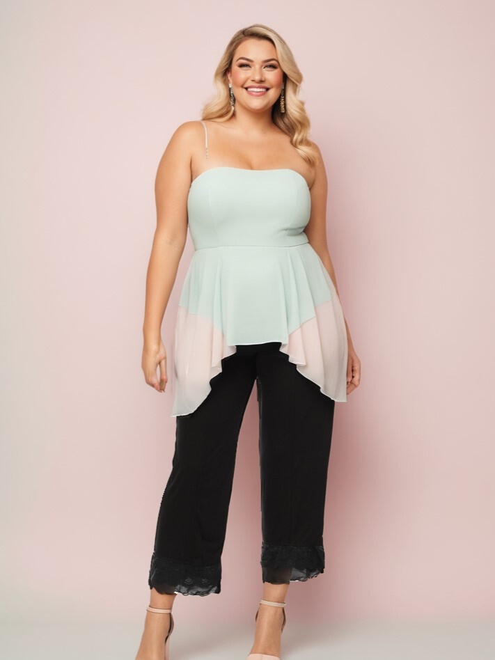 Grossiste Pomme Rouge Paris - Pantalon noir avec dentelle grande taille (B102)