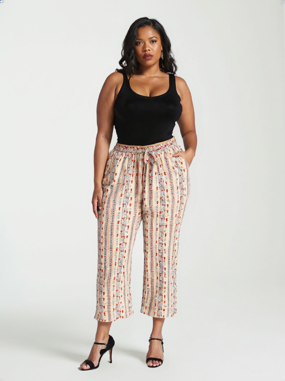 Grossiste Pomme Rouge Paris - Pantalon grande taille imprimé beige (B231)