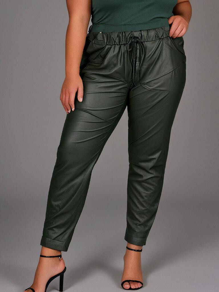 Grossiste Pomme Rouge Paris - Pantalon enduit kaki effet plissée (T6747)