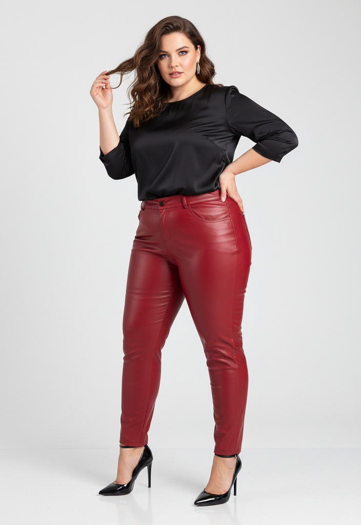 Mayorista Pomme Rouge Paris - Pantalones ajustados de cuero sintético rojo (B305)