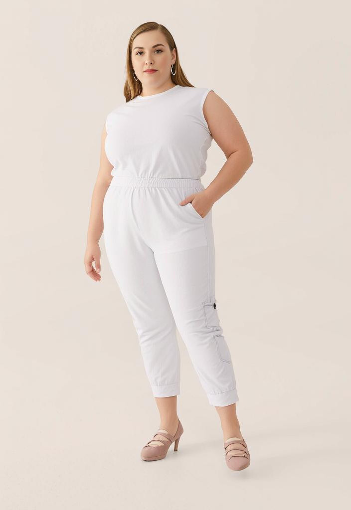 Grossiste Pomme Rouge Paris - Pantalon blanc grande taille surpiqure noir (B101)