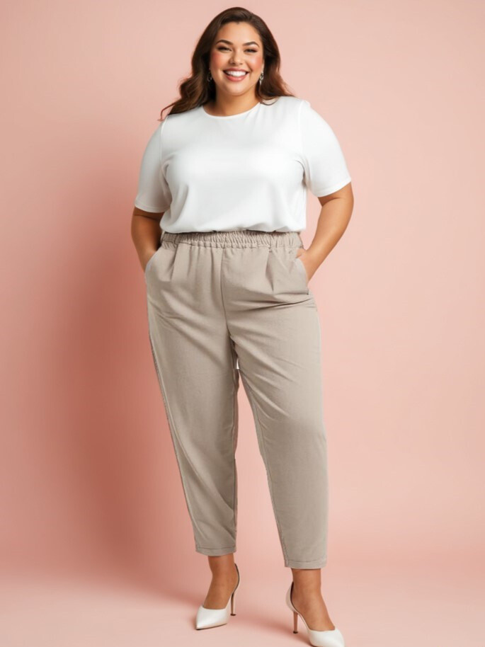 Grossista Pomme Rouge Paris - Pantaloni taglie forti beige (T240591)