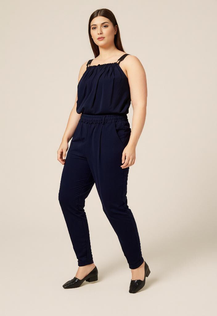 Grossiste Pomme Rouge Paris - Pantalon grande taille bleu (T240591)