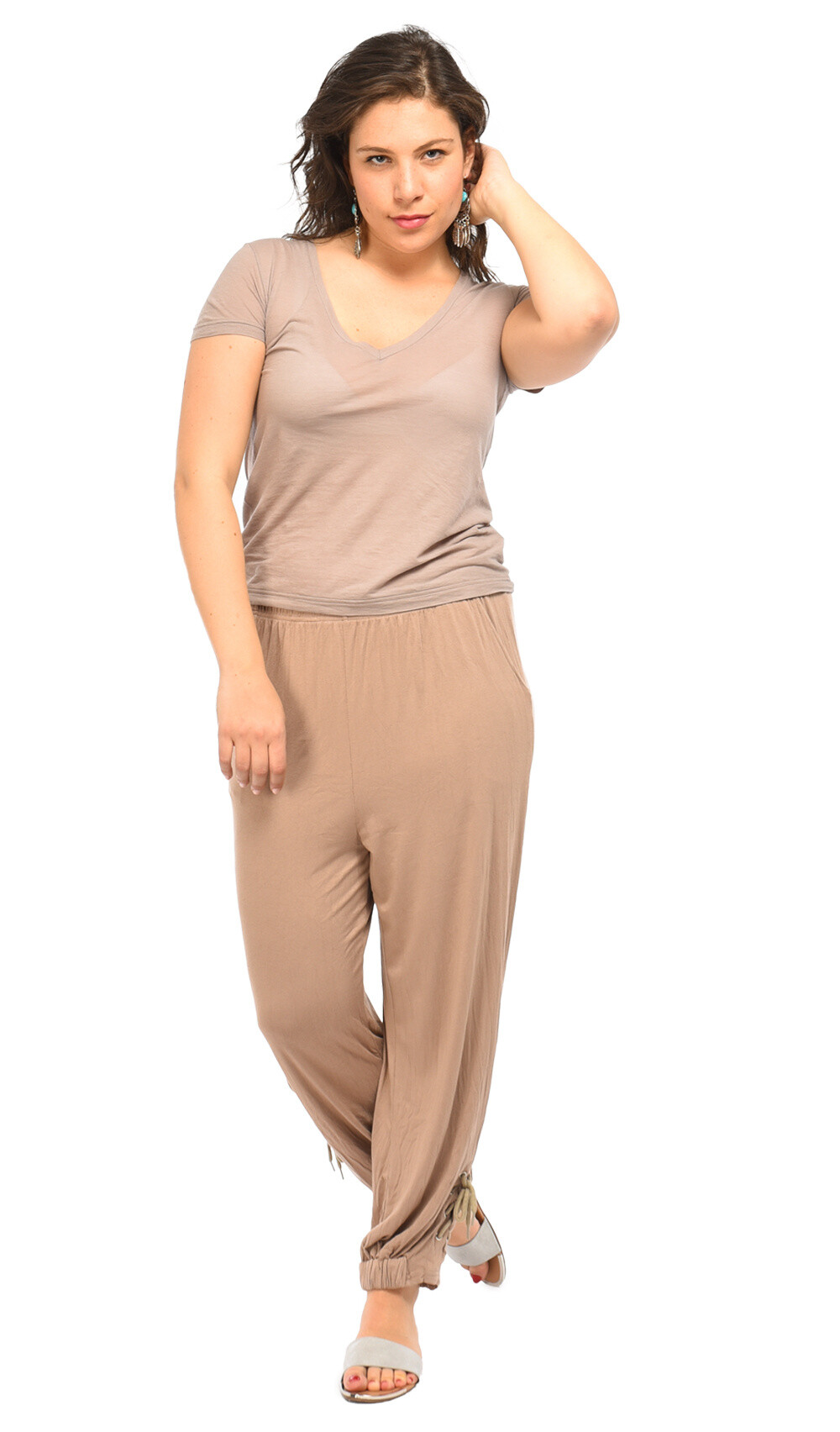 Grossiste Pomme Rouge Paris - Pantalon beige avec laçage (B131)