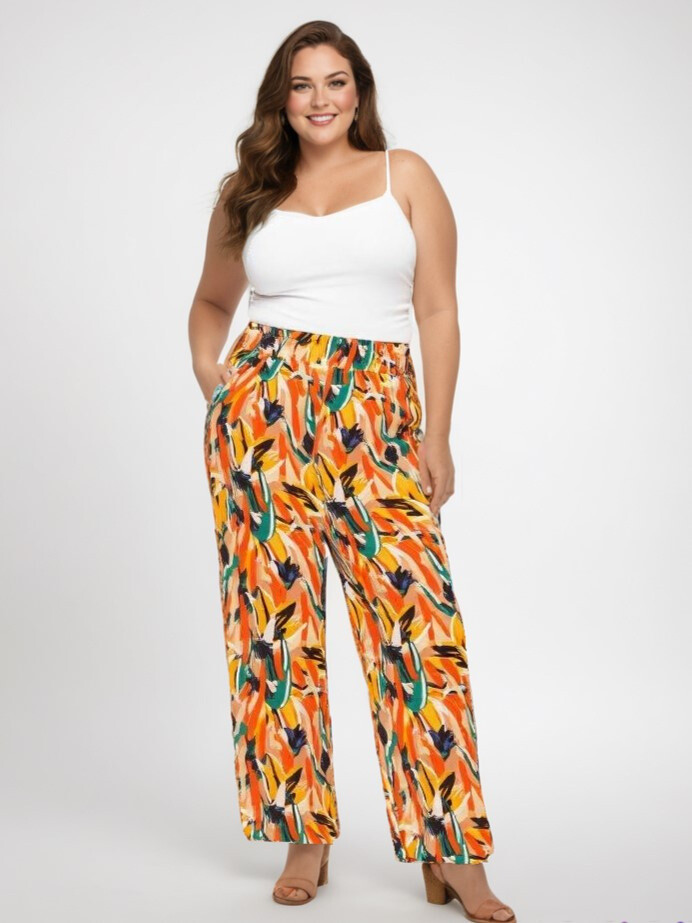 Grossista Pomme Rouge Paris - Pantaloni grandi arancione stampato (B239)