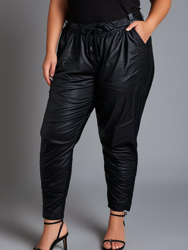 Grossiste Pomme Rouge Paris - Pantalon enduit noir effet plissée (T6747)