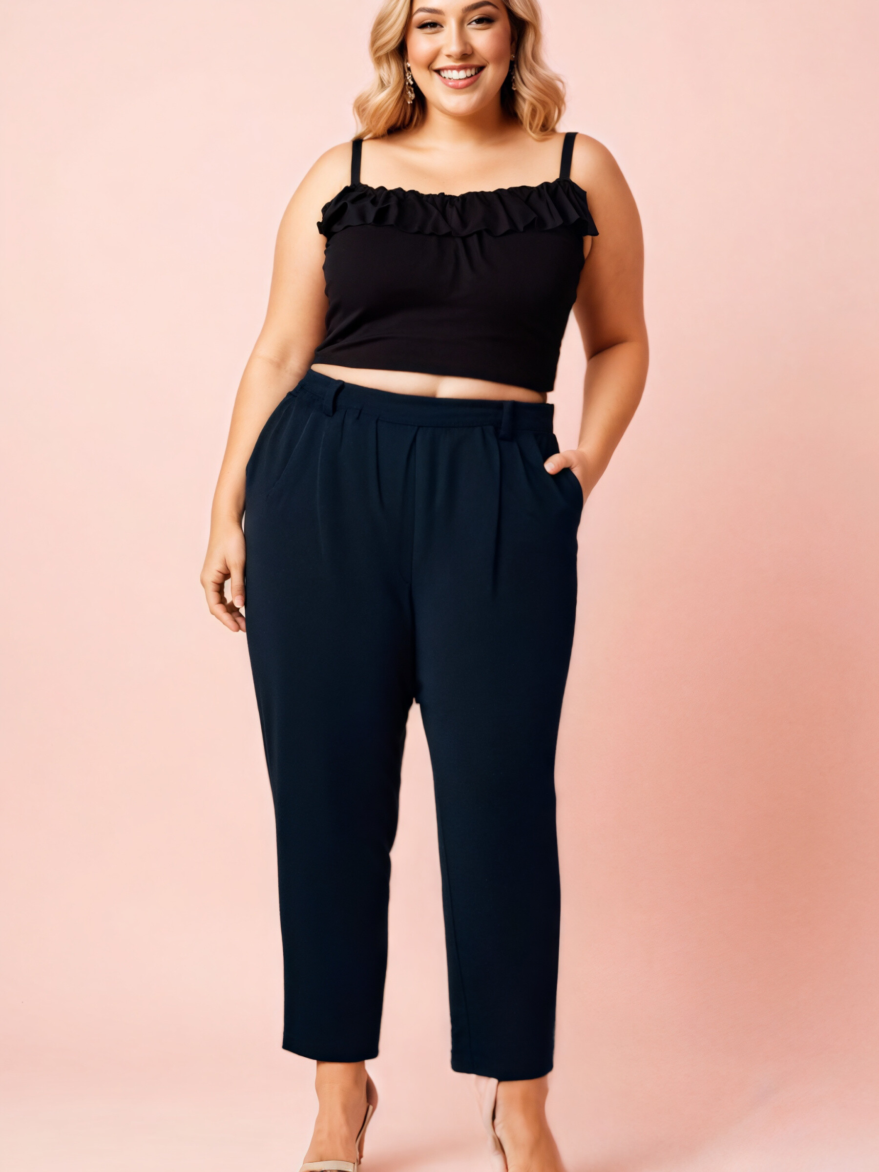 Grossiste Pomme Rouge Paris - Pantalon grande taille bleu (T240591)