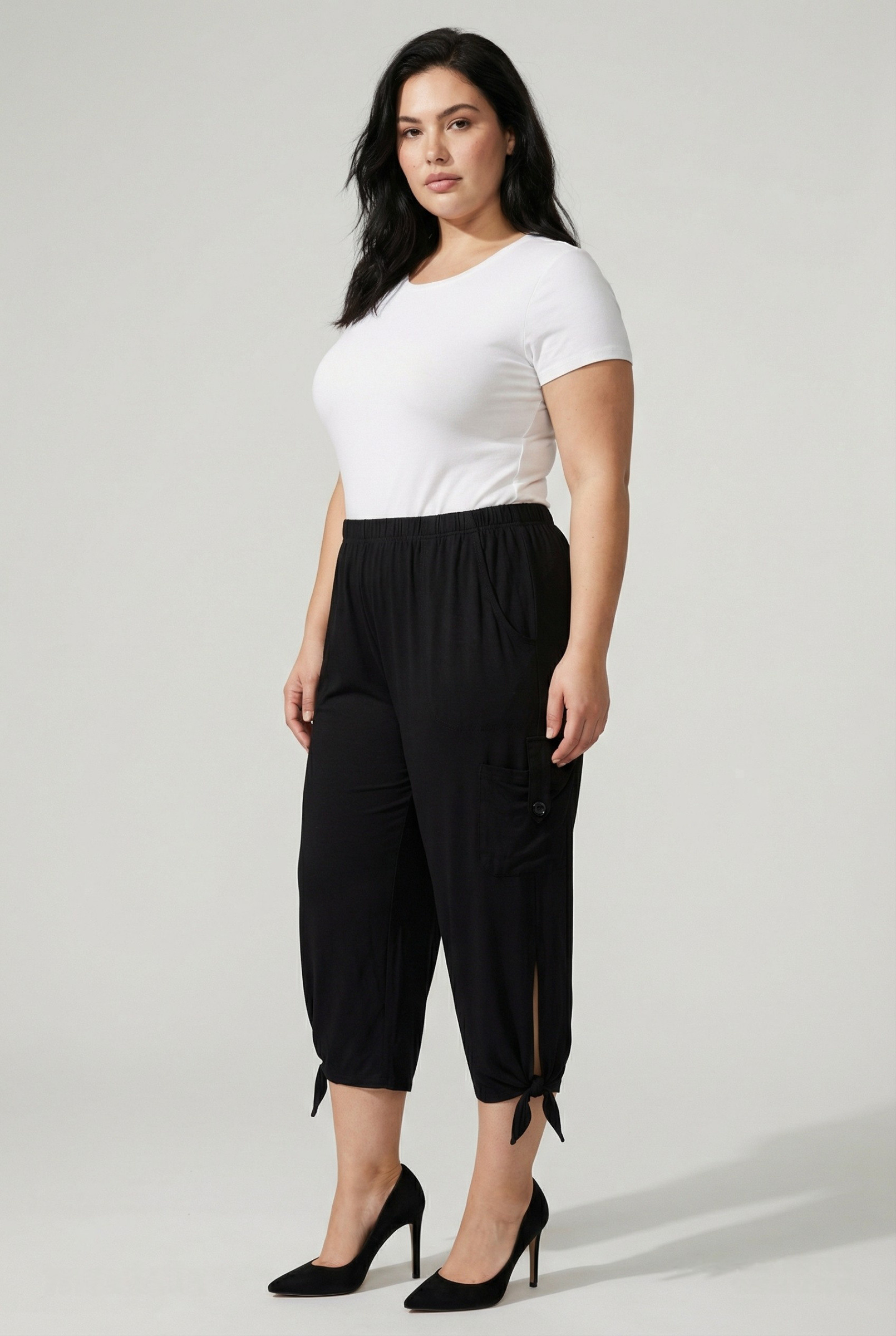 Grossiste Pomme Rouge Paris - Pantacourt noir grande taille large (B78)