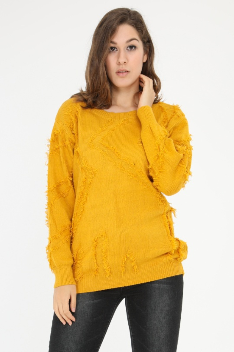 Grossista Pomme Rouge Paris - Maglione giallo con effetto strappato (JX091)