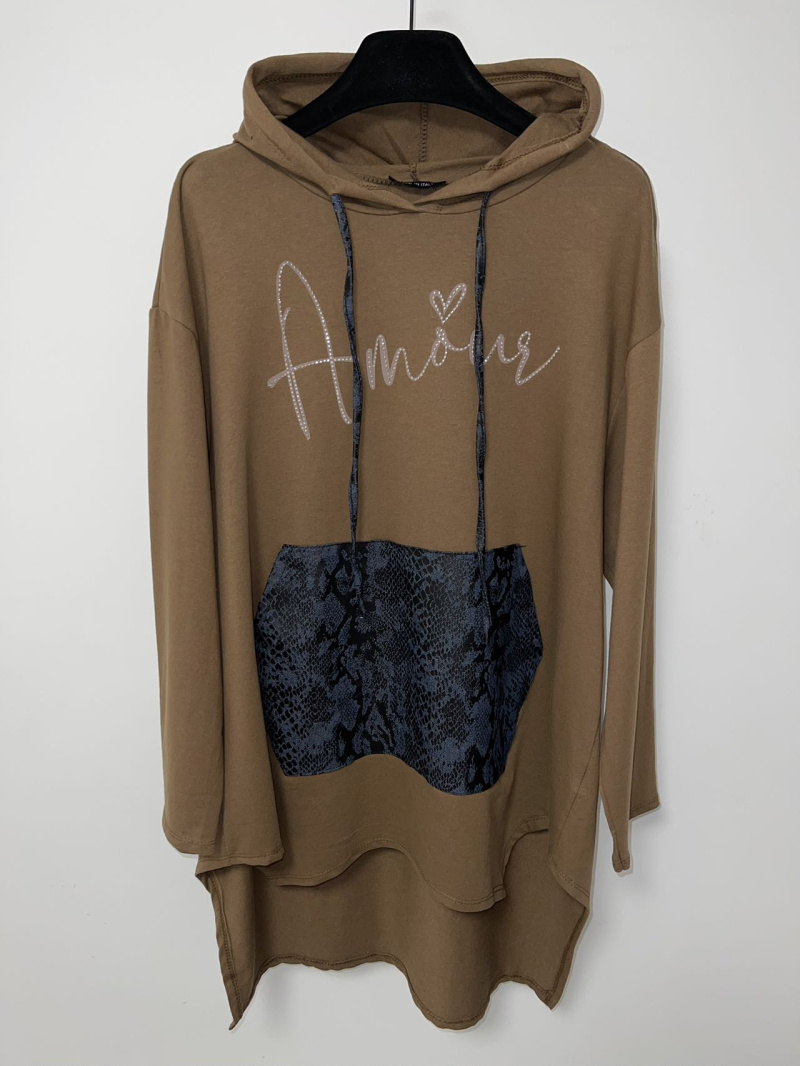 Grossiste Pomme Rouge Paris - Sweat à capuche "amour" camel (T05538)