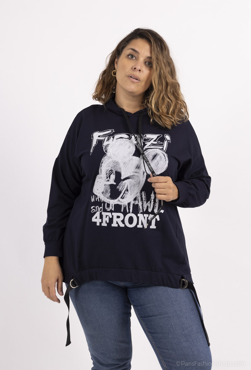 Mayorista Pomme Rouge Paris - Sudadera azul marino con graffitti (T05557)
