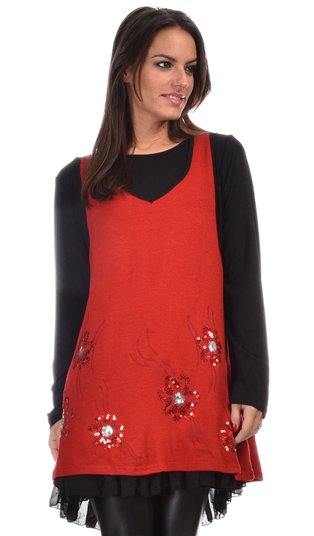 Grossiste Pomme Rouge Paris - Pull rouge avec écharpe assortie (A632)