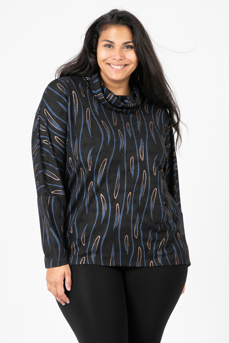 Grossiste Pomme Rouge Paris - Pull col roulé imprimé bleu (CA6631)