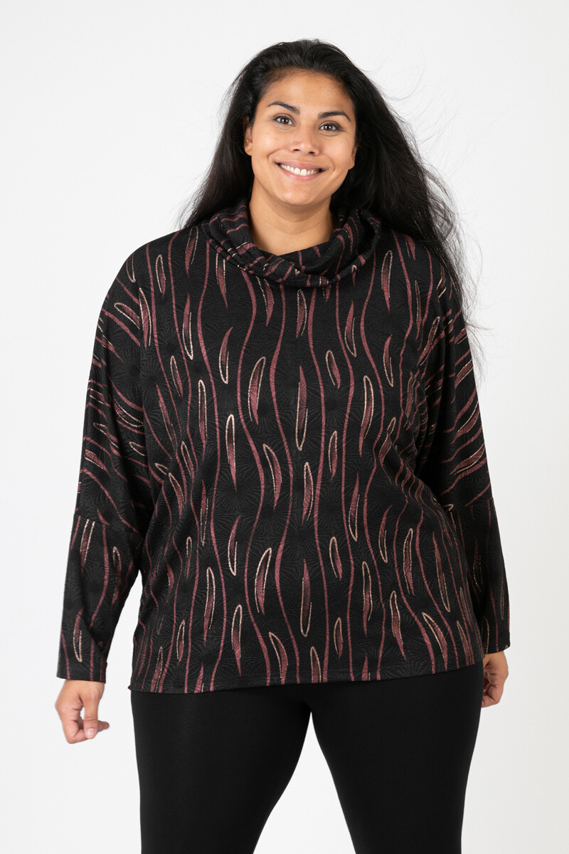 Grossiste Pomme Rouge Paris - Pull col roulé imprimé rouge  (CA6631)