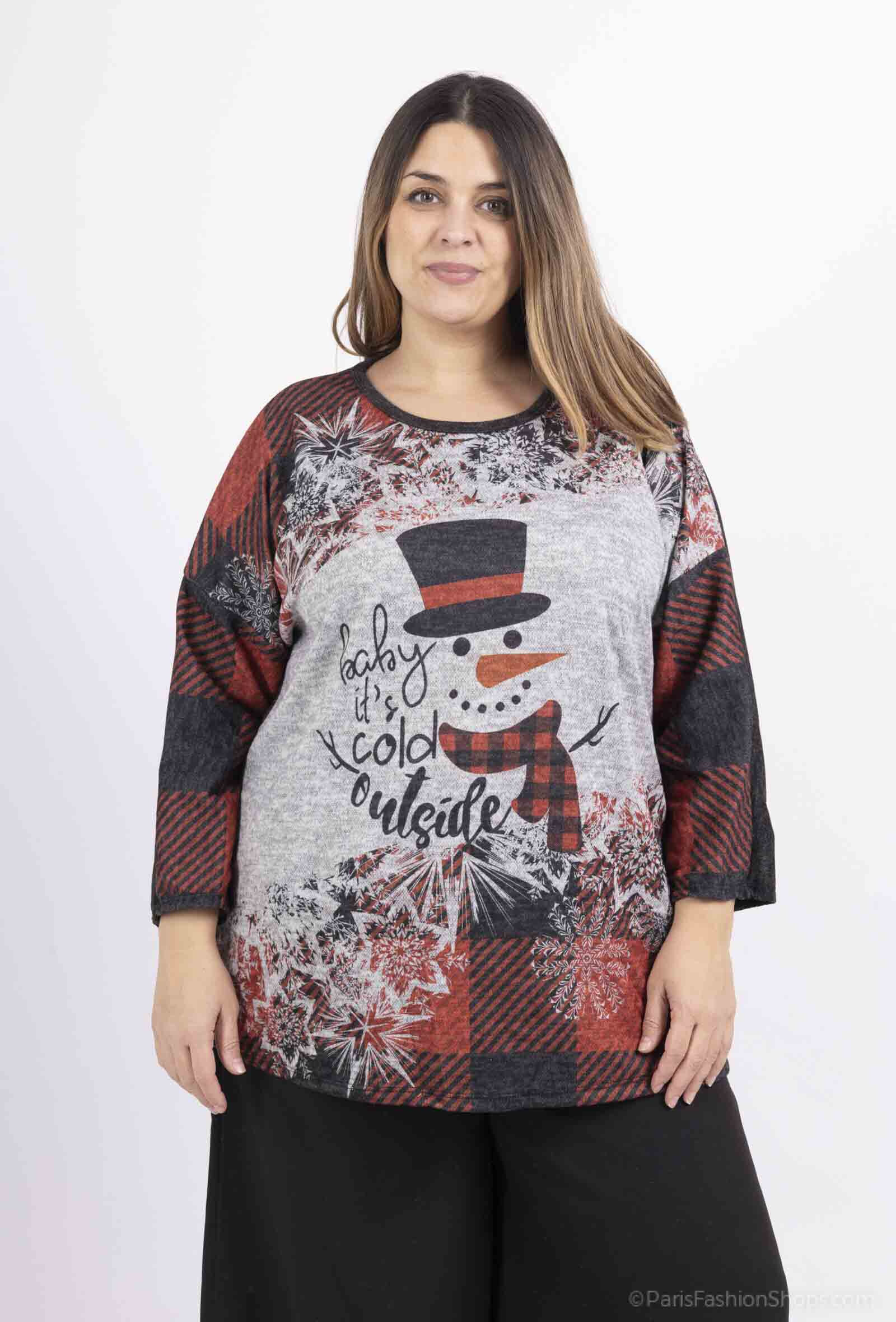 Grossiste Pomme Rouge Paris - Pull de noel motif bonhomme de neige (T9876)