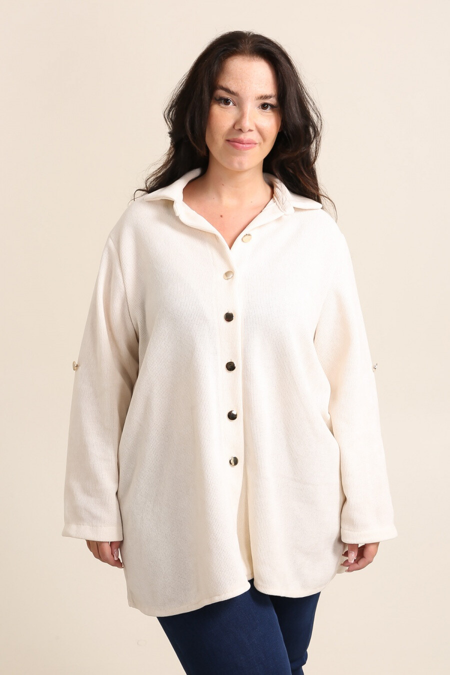 Grossiste Pomme Rouge Paris - Chemise longue velours cotelé blanc (T20688)