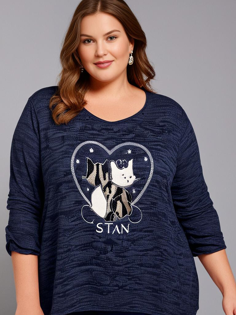 Grossiste Pomme Rouge Paris - Pull bleu motif chat (T9818)
