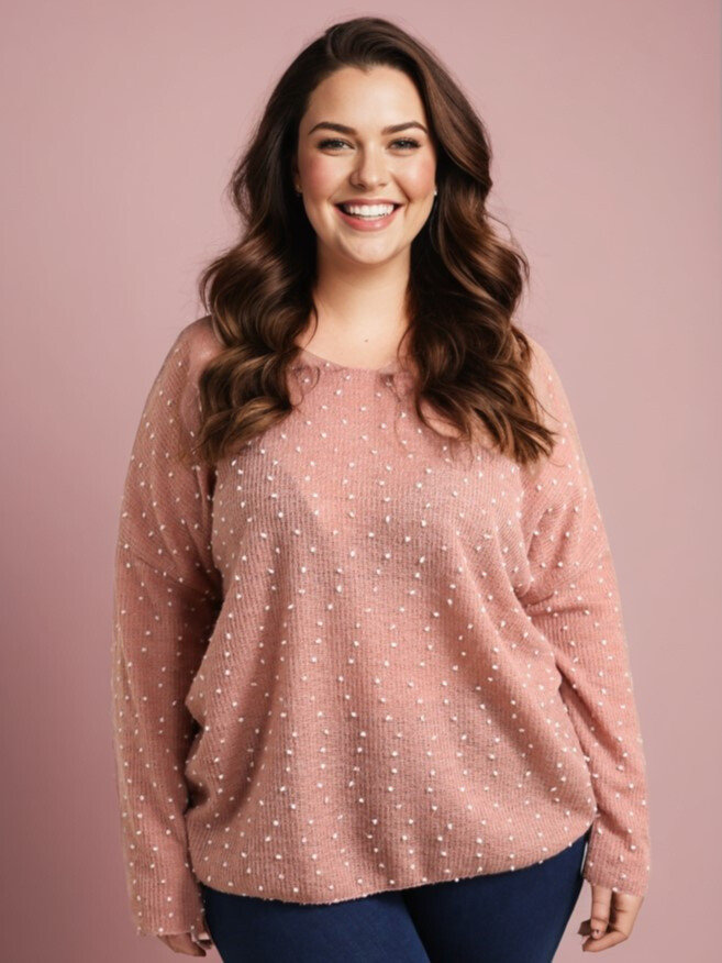 Großhändler Pomme Rouge Paris - Rosa Pullover mit erhabenen Polka Dots (T82830)