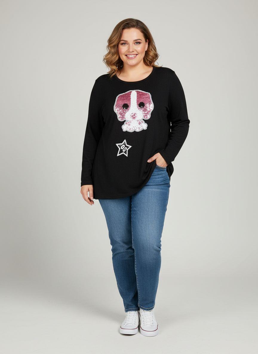 Wholesaler Pomme Rouge Paris - Plus-size black sweater with sequin design
